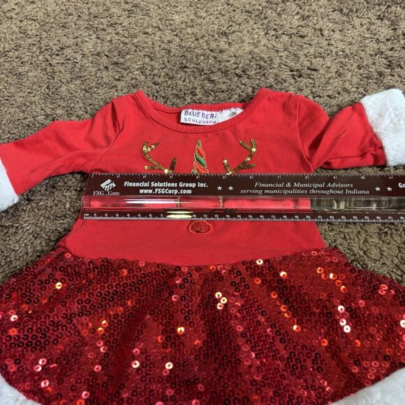 BlueBeri Boulevard Red Christmas Reindeer Sequin Dress Girls size 12 months - Picture 11 of 12